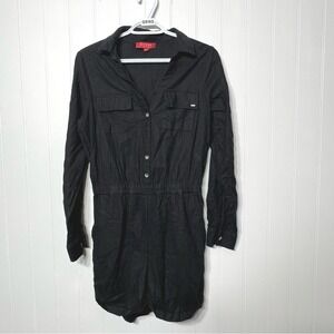 GUESS Linen Blend Black Romper Utility Minimalist Chic Resortwear Small